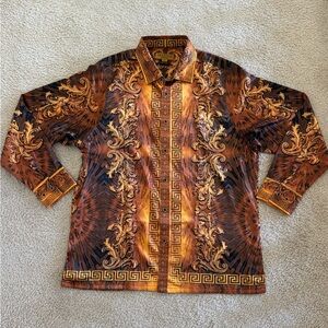 Prestige Gold Baroque Print Button Up Shirt
